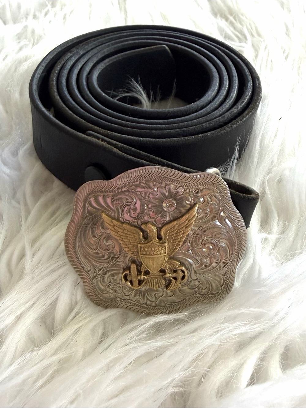 Vintage Style Montana Silversmiths Black Leather Belt Gold Western Cowboy XL